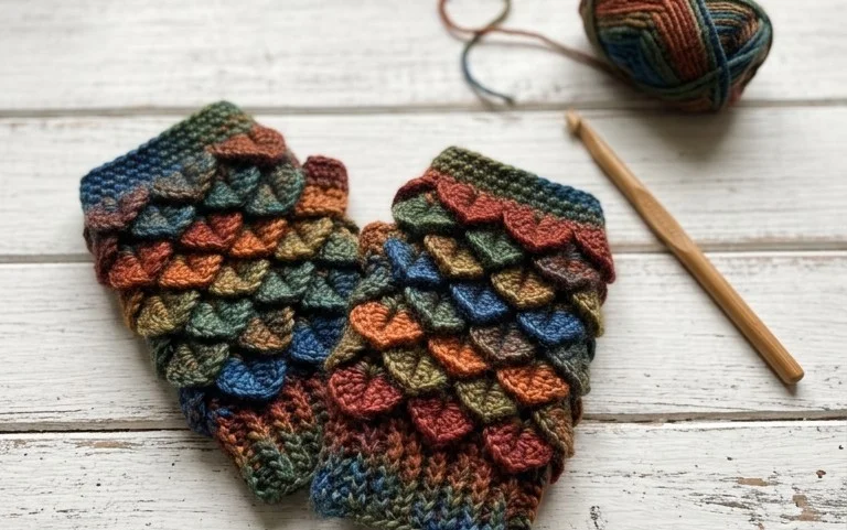Dragon Scale Fingerless Gloves Free Crochet Pattern
