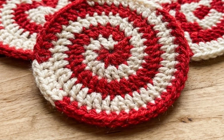 Peppermint Crochet Coasters – Free Patterns