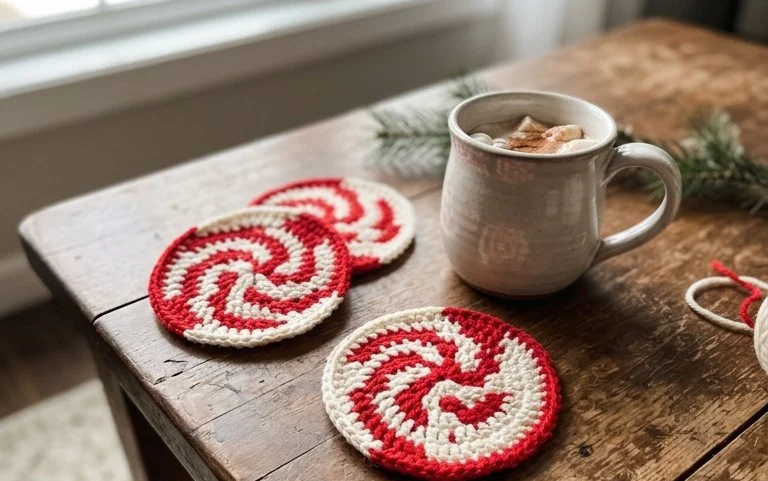 Easy Peppermint Crochet Coasters: Free Pattern Tutorial