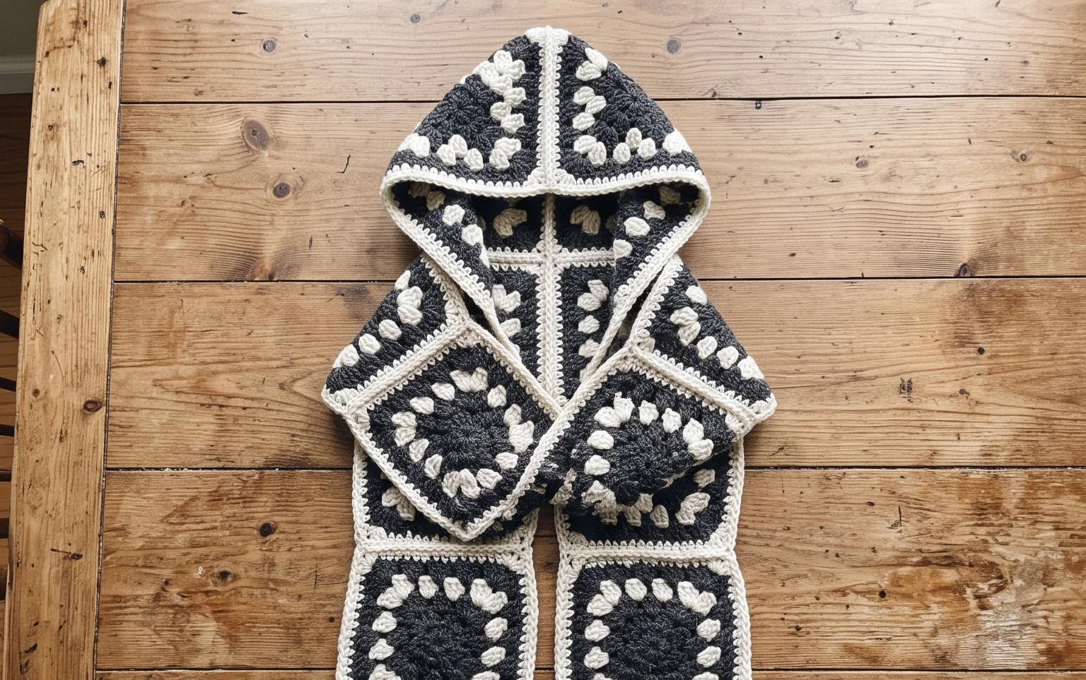 Easy Granny Square Hooded Scarf: Free Crochet Pattern