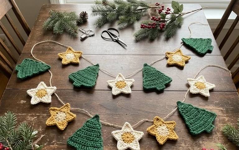 Christmas Tree and Star Garland Free Crochet Pattern