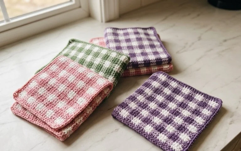Crochet Gingham Dishcloths: Free Pattern & Step-by-Step